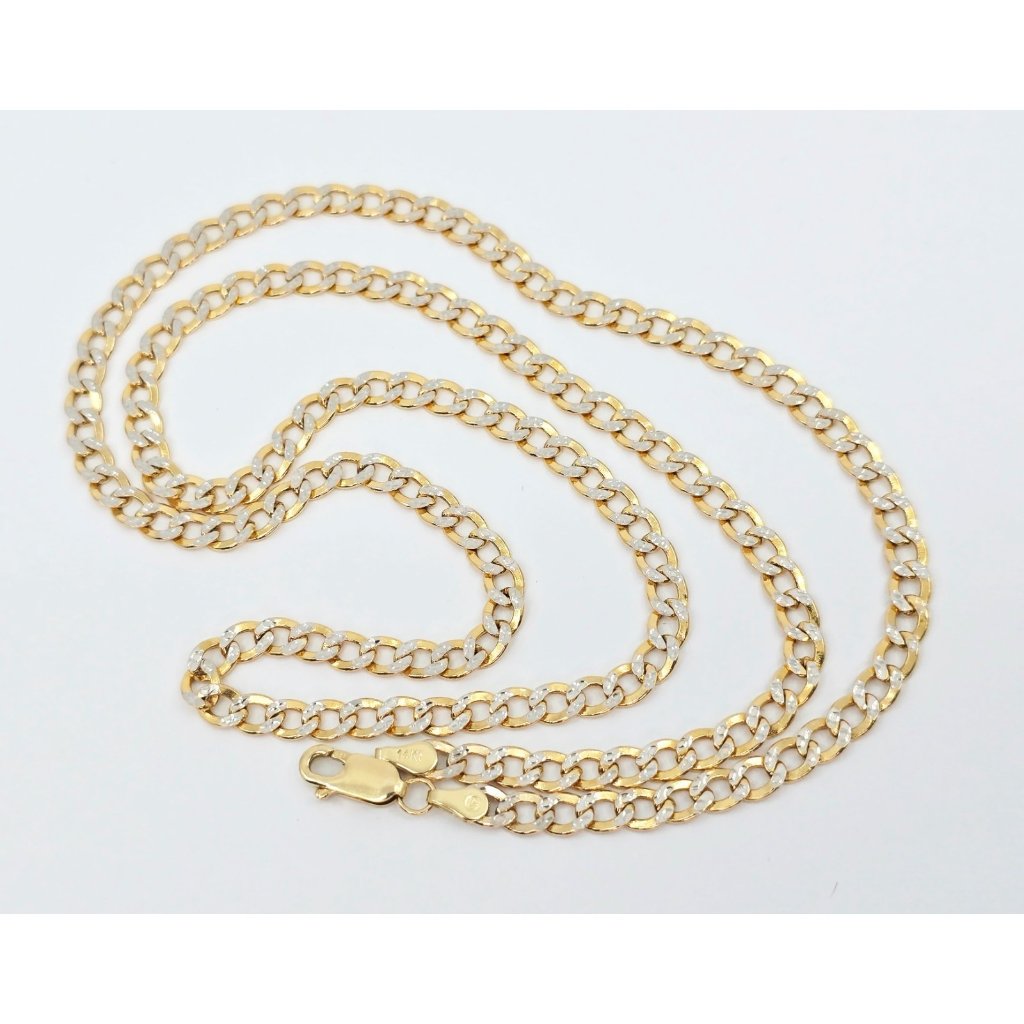 14k Two Tone Multi Color Gold Diamond Cut Curb Link Chain Necklace 24 Length